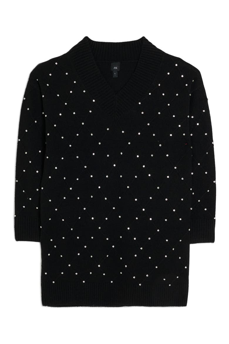 Leonie Crystal Embellished Long Sleeve Sweater Dress, Alternate, color, BLACK
