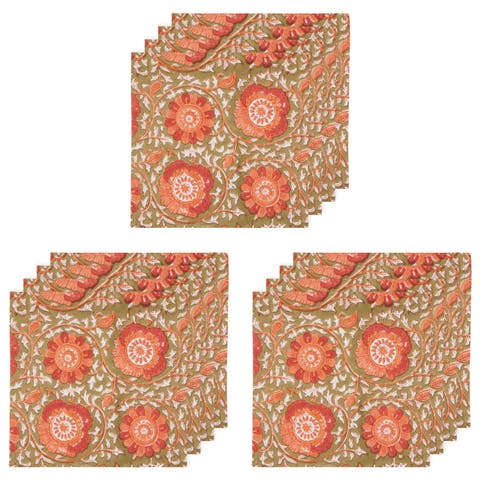 Block Print Zinnia Napkin - Set of 12