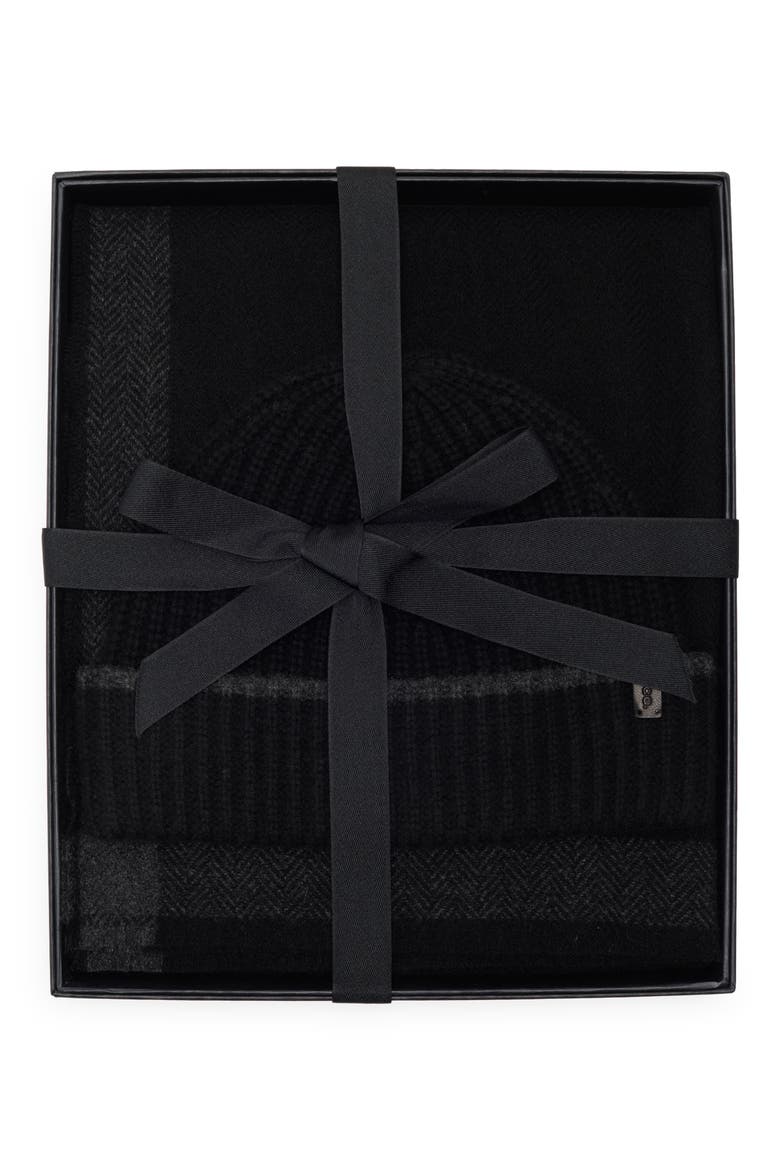 Wool & Cashmere Beanie & Scarf Set, Main, color, BLACK/GREY
