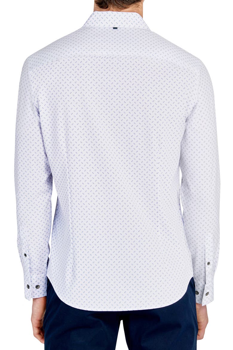 Trim Fit Abstract Square Print Performance Button-Up Shirt, Alternate, color, BLUE