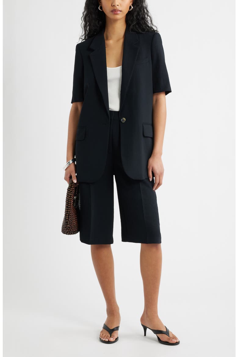 Curator Crepe Short Sleeve Blazer, Alternate, color, BLACK
