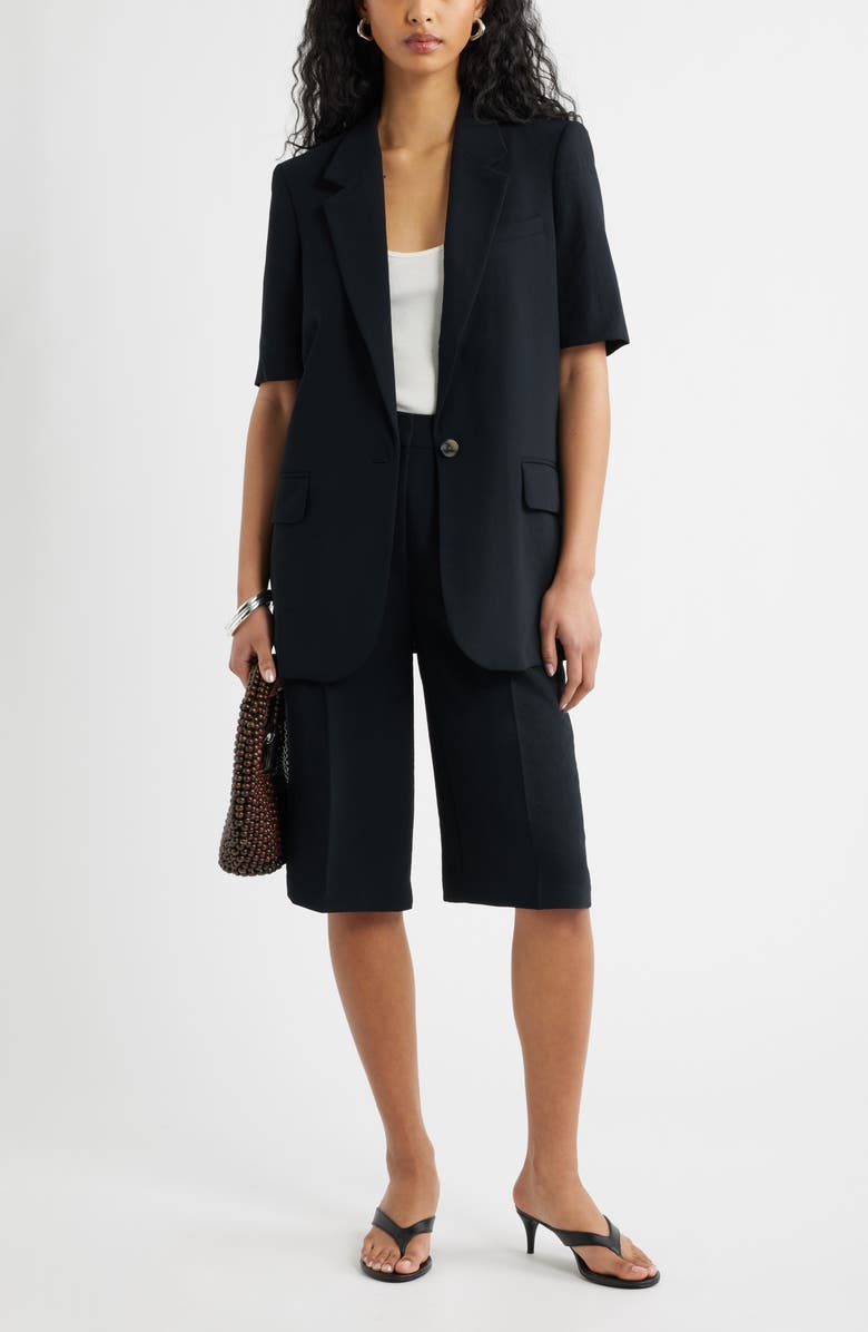 Open Edit Curator Short Sleeve Blazer, Alternate, color, Black