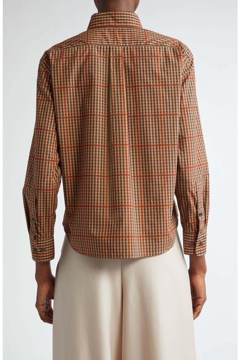Clavini Check Cotton Poplin Button-Up Shirt, Alternate, color, RUST