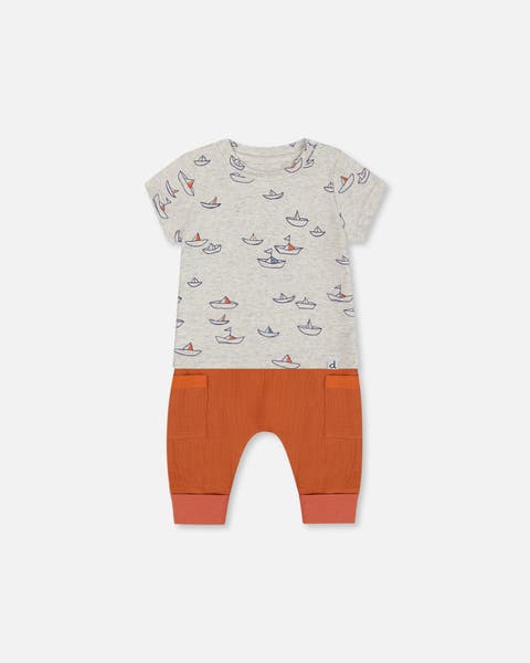 Deux Par Deux Organic Cotton Top & Short Set - Crocodile main image 0