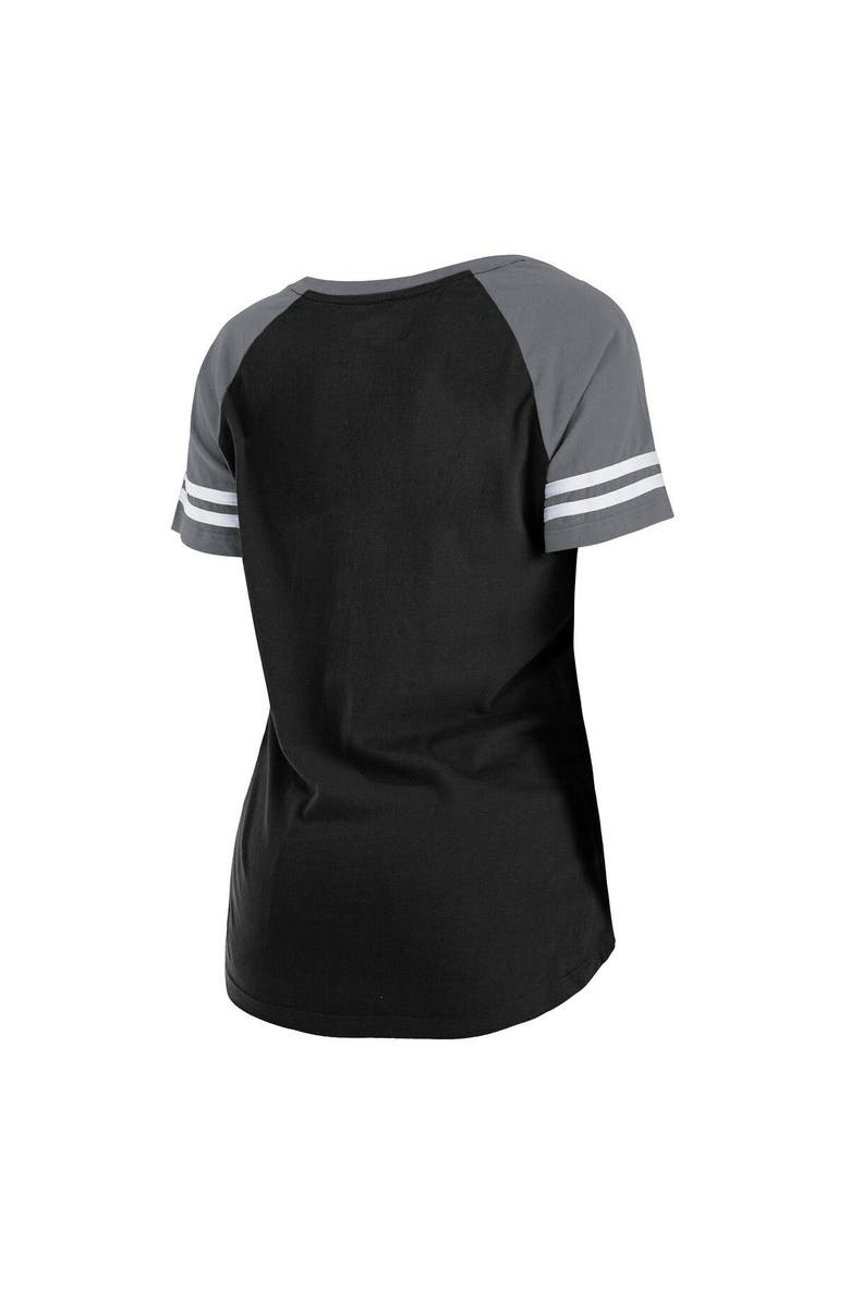 New Era Women's New Era Black/Silver Las Vegas Raiders Lightweight Lace-Up Raglan T-Shirt, Alternate, color,
