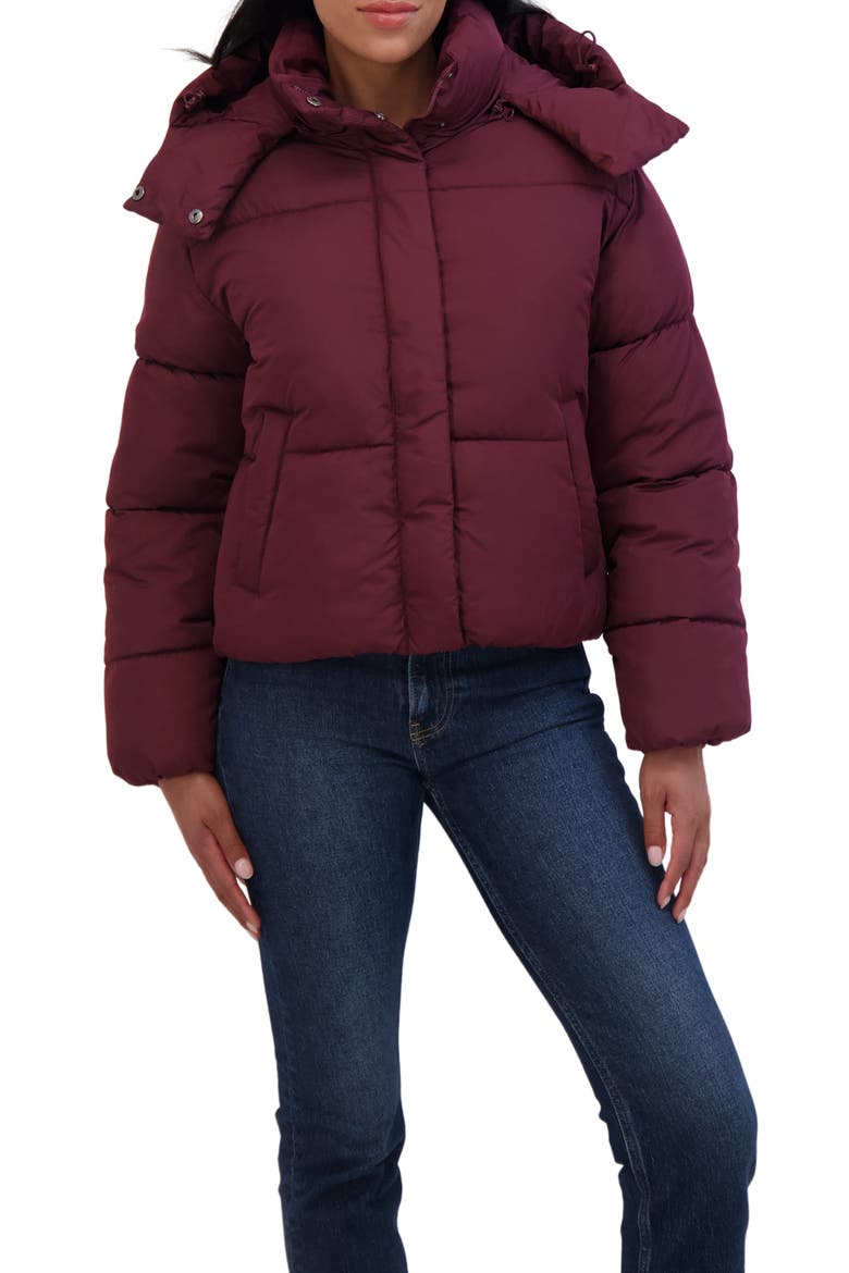 Short Hooded Puffer Jacket, Alternate, color, BURGUNDY