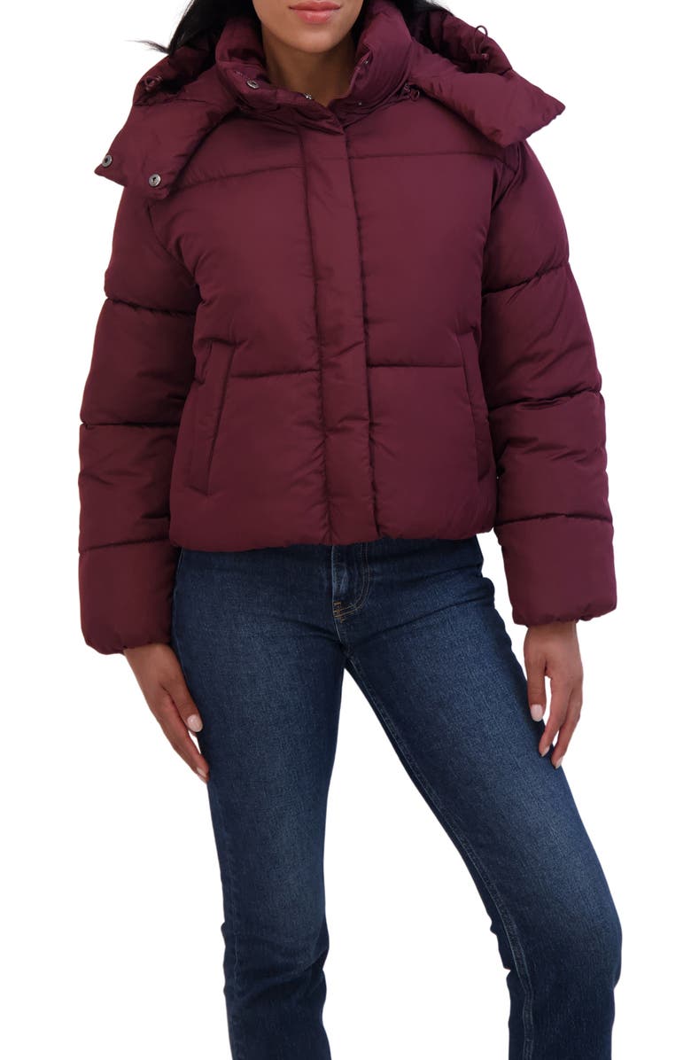 Sebby Short Hooded Puffer Jacket, Alternate, color, Burgundy