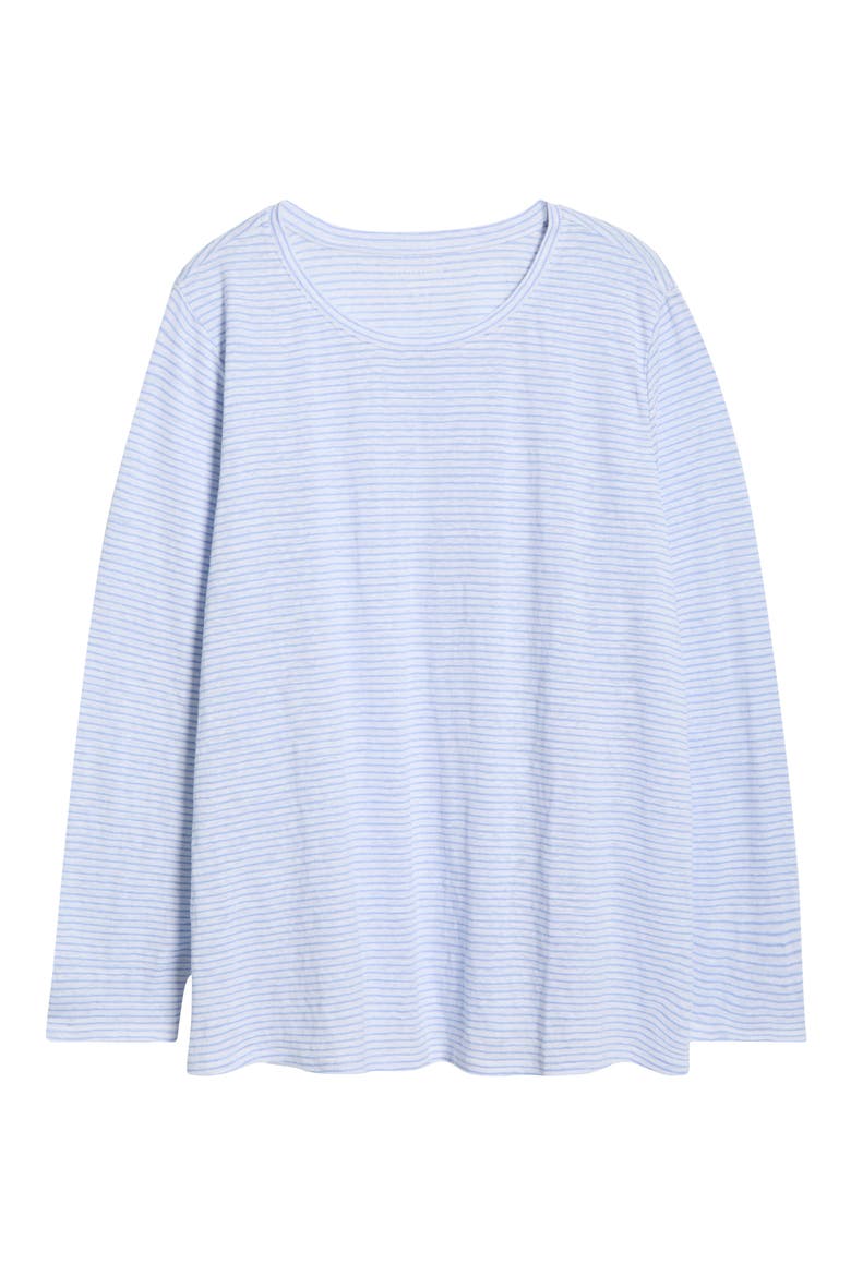 Stripe Long Sleeve Organic Linen T-Shirt, Alternate, color, SKYLIGHT