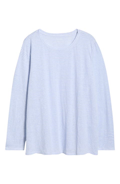 Stripe Long Sleeve Organic Linen T-Shirt (Plus)
