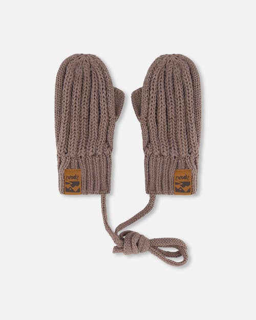 Deux Par Deux Baby Boy's Baby Knit Mittens With String Taupe In Taupe