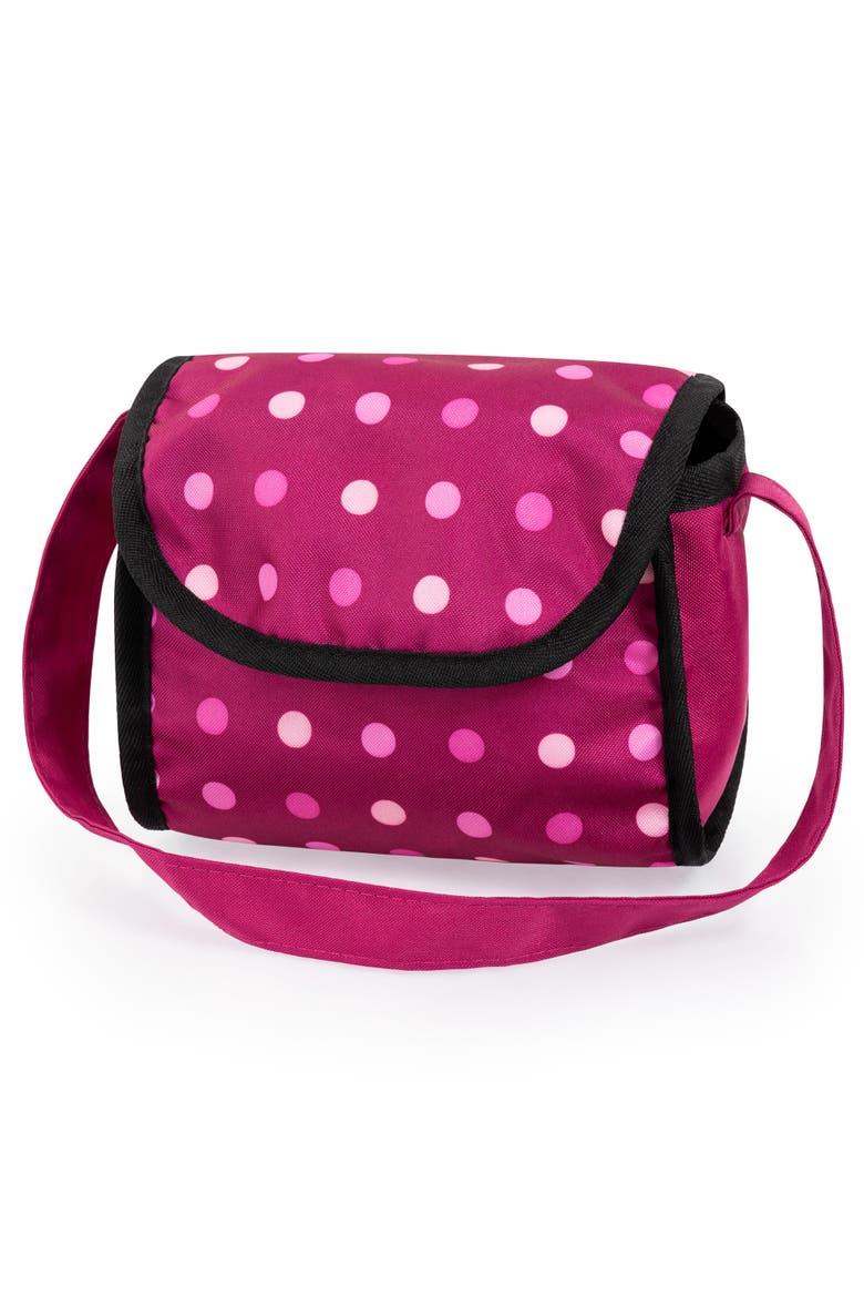 Bayer Dolls Pram Trendy with Shoulder Bag and Underneath Shopping Basket, Bordeaux, Red with Pattern, Alternate, color, Pink