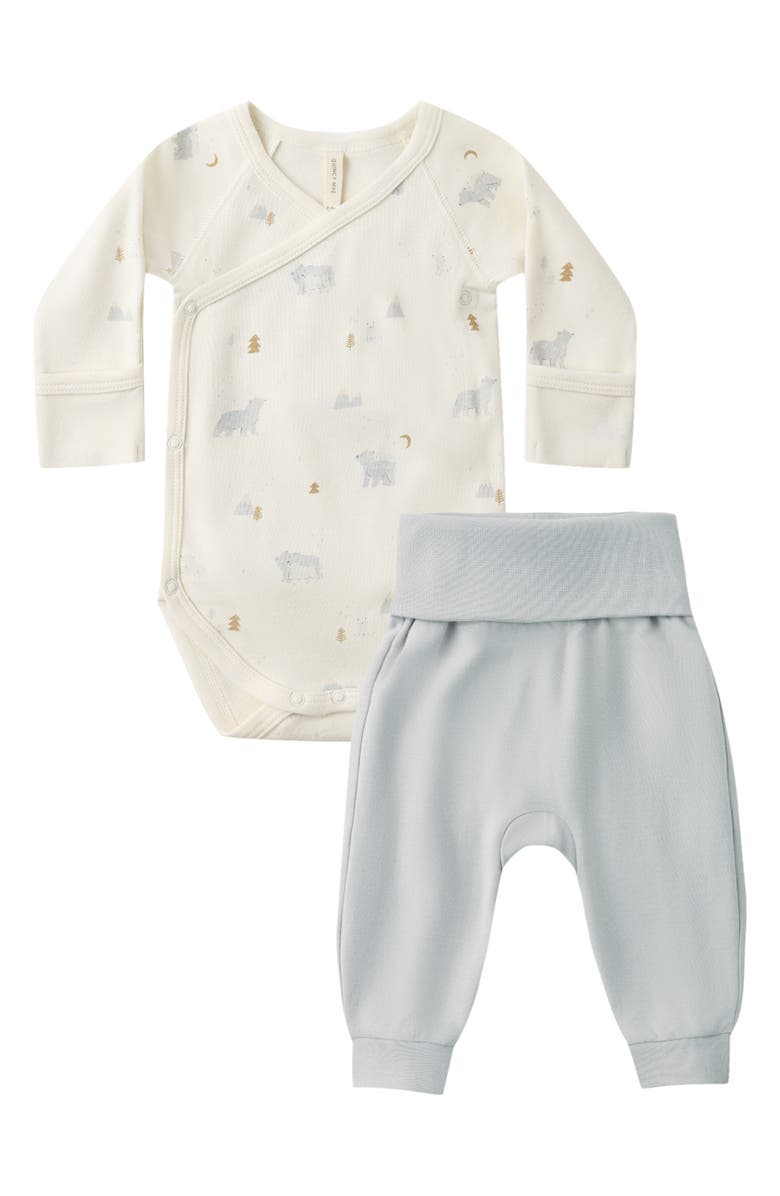 QUINCY MAE Side Snap Organic Cotton Bodysuit & Pants Set, Main, color, Blue