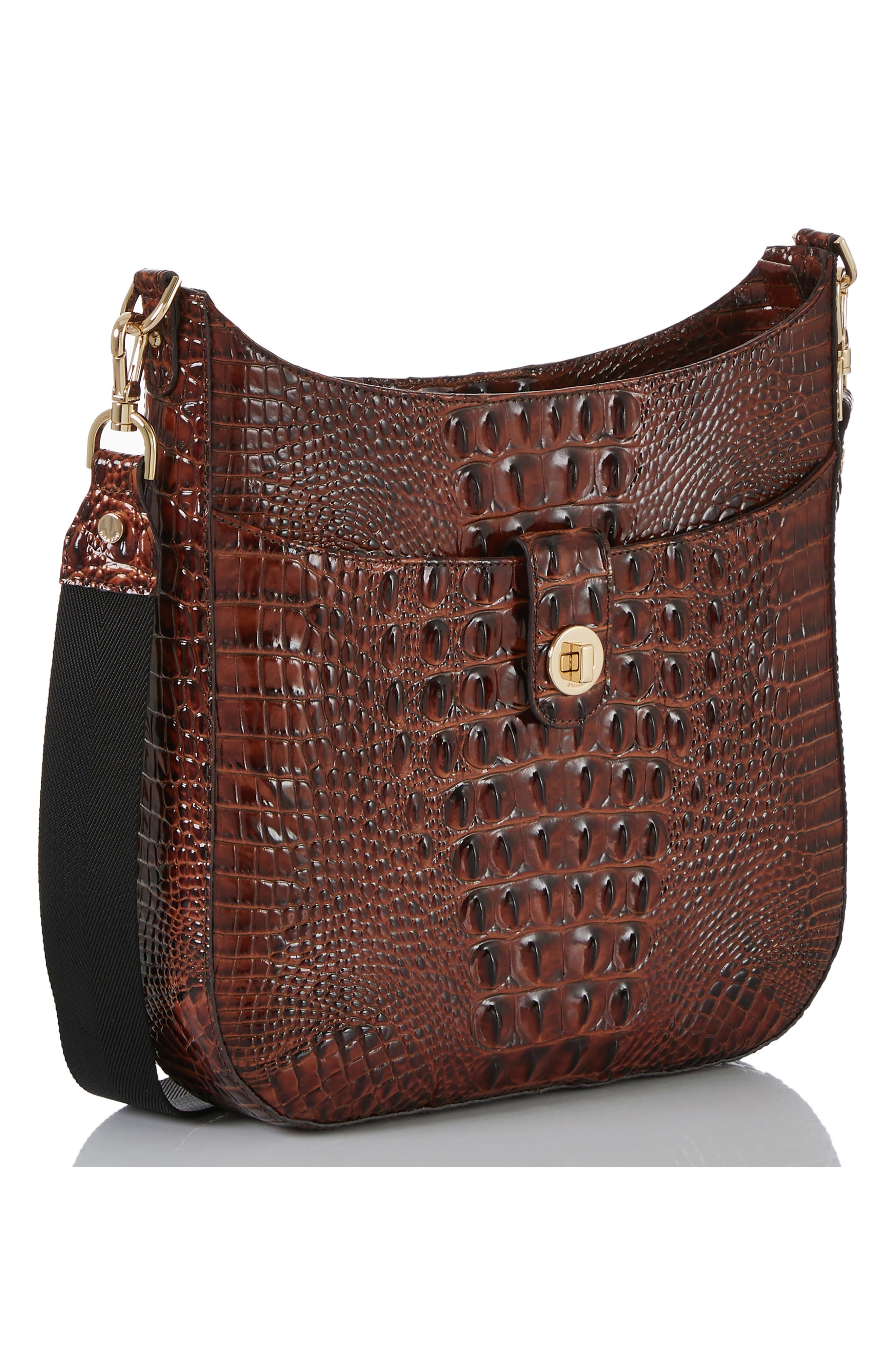 Brahmin Leia Croc Embossed Leather Crossbody Bag, Alternate, color, Pecan