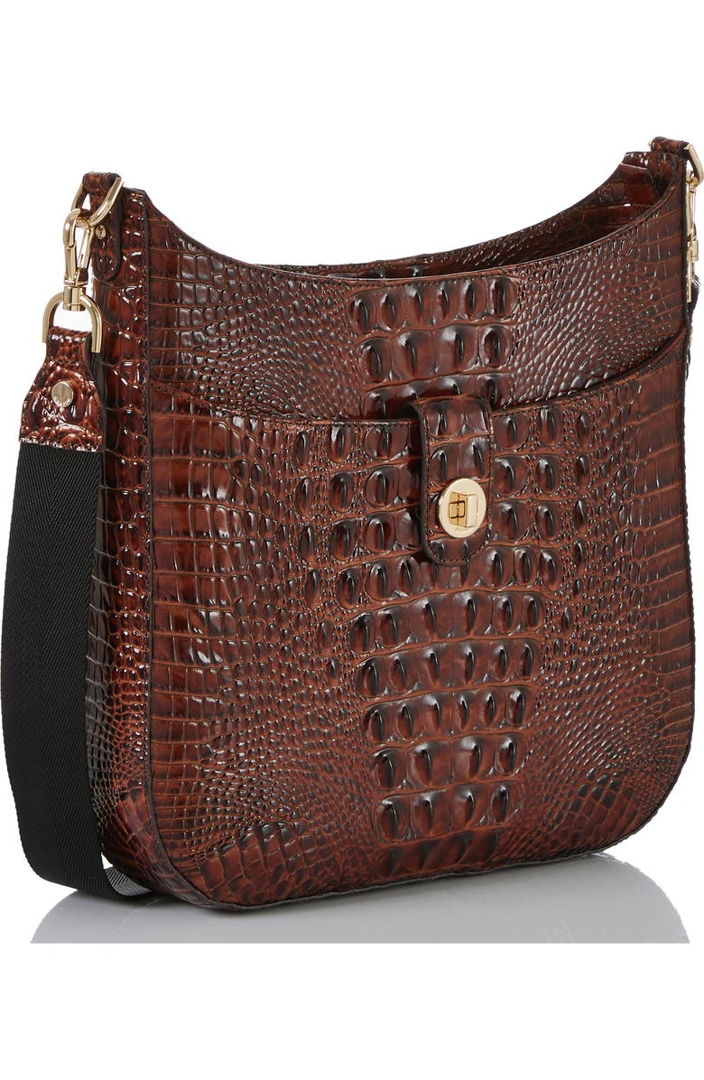 Brahmin Leia Croc Embossed Leather Crossbody Bag, Alternate, color, Pecan