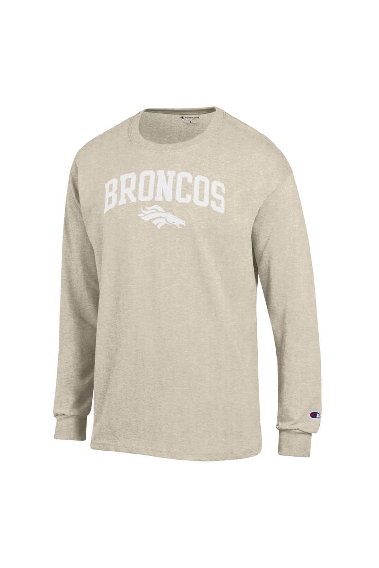 Men's Champion  Heather Oatmeal Denver Broncos White Ink Jersey Long Sleeve T-Shirt, Alternate, color, Oatmeal