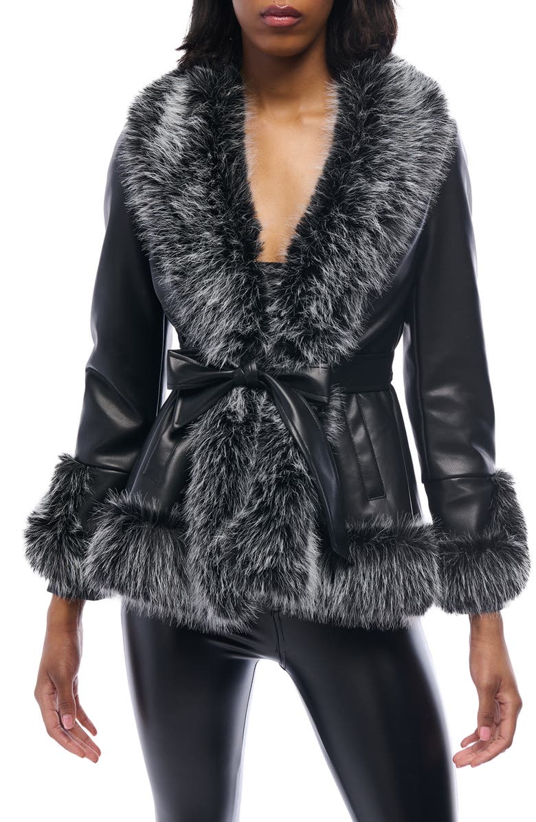 AZALEA WANG Kenzy Water Resistant Faux Leather & Faux Fur Coat, Main, color, 