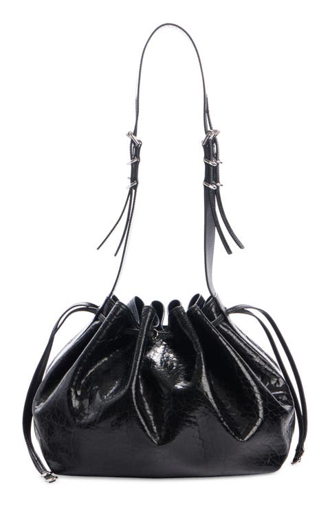Medium Pumpkin Drawstring Leather Bucket Bag