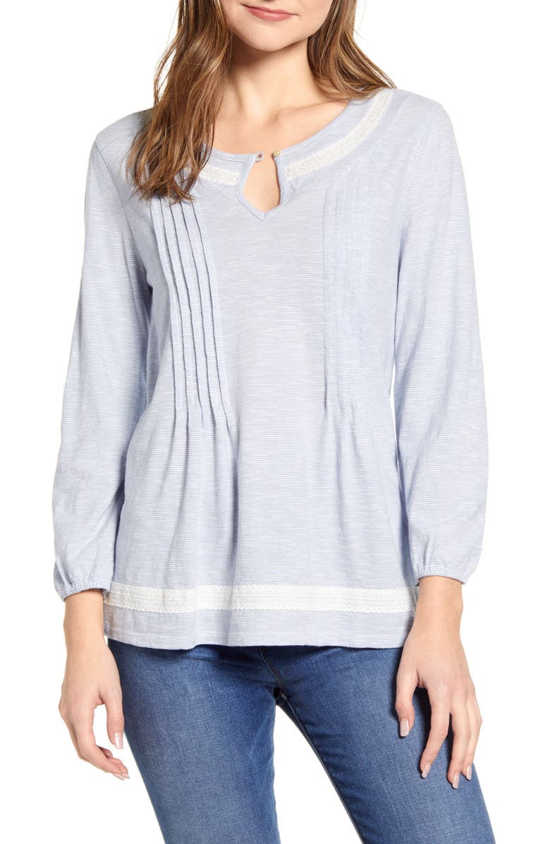 Lucky Brand Stripe Pintuck Cotton Peasant Blouse, Main, color, 