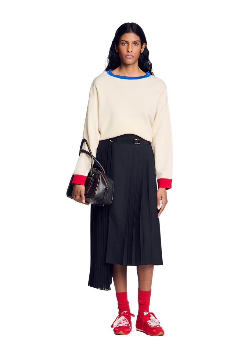 Long asymmetrical pleated skirt, Alternate, color, Black