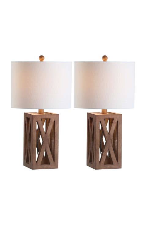 Stewart 21.5" Farmhouse Wood LED Table Lamp (Set of 2)