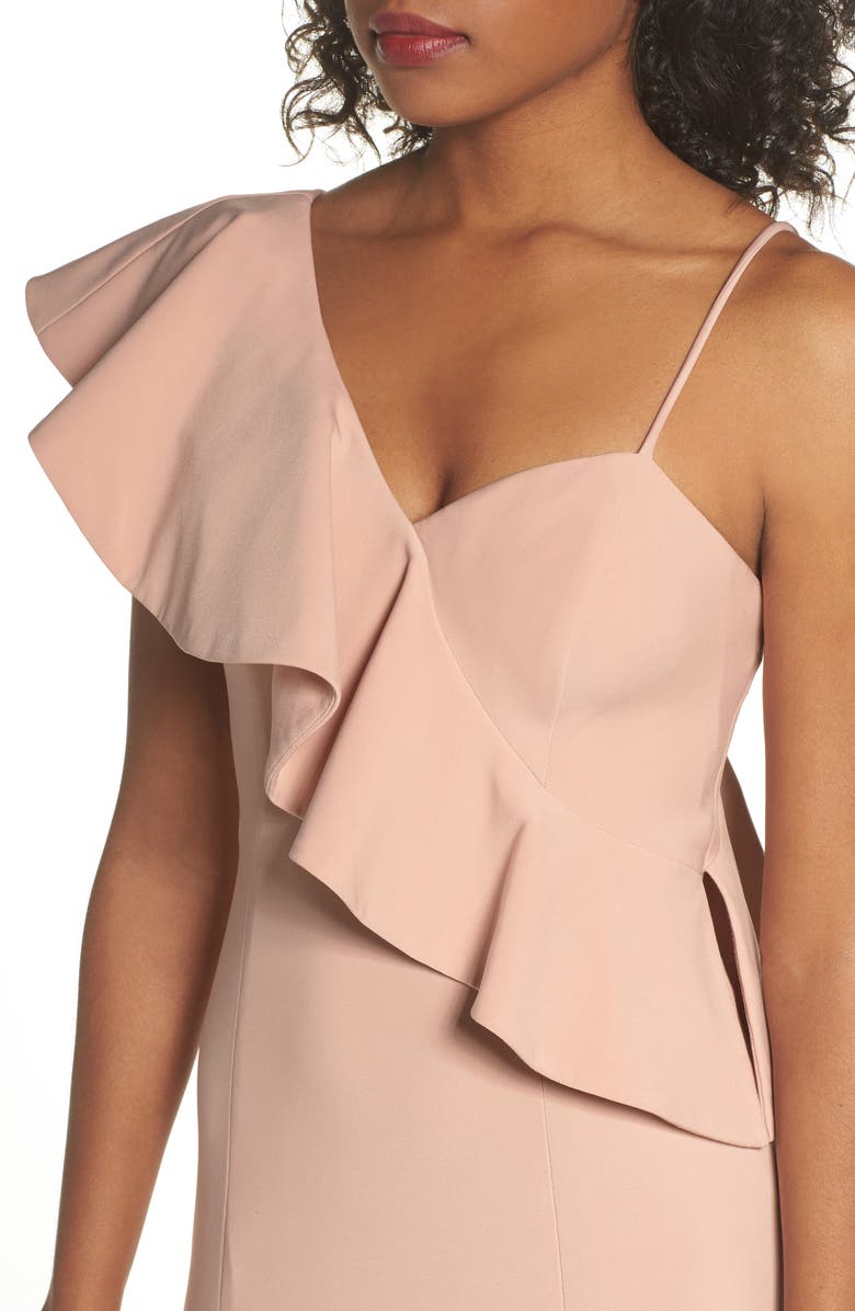 Xscape Evenings Xscape Ruffle Knit One-Shoulder Gown, Alternate, color,