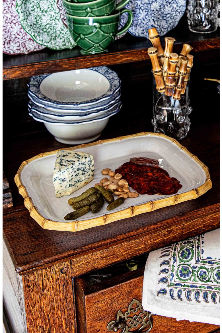 Bamboo Ceramic Rectangular Platter, Alternate, color, BAMBOO/ NATURAL