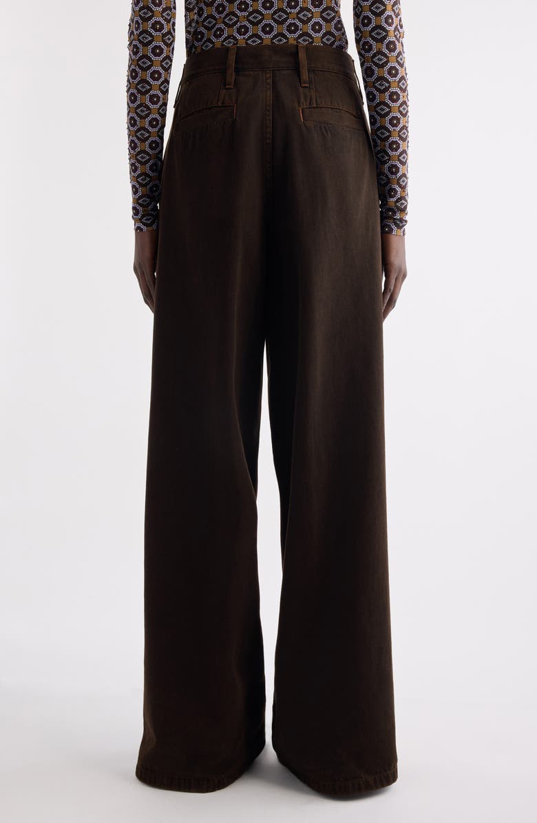 Dries Van Noten Penn Velvet Stripe Wide Leg Denim Trousers, Alternate, color, Brown