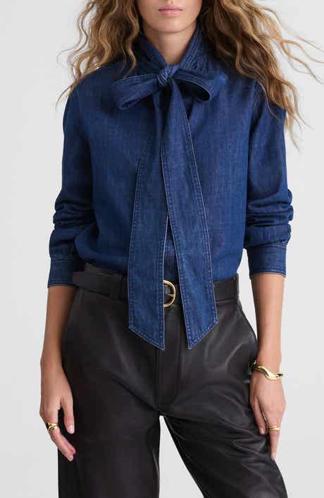 Madewell Tie Neck Denim Button-Up Shirt