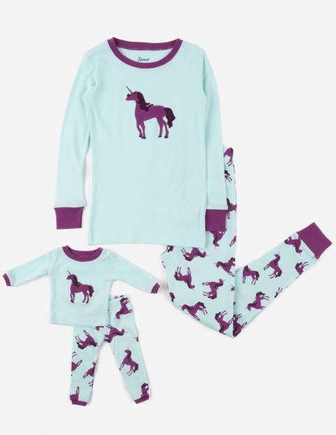 Girls 2-pc. Cotton Pajamas with Matching Doll Accessory - Unicorn & Fantasy Prints (Toddler, Little Kid & Big Kid)