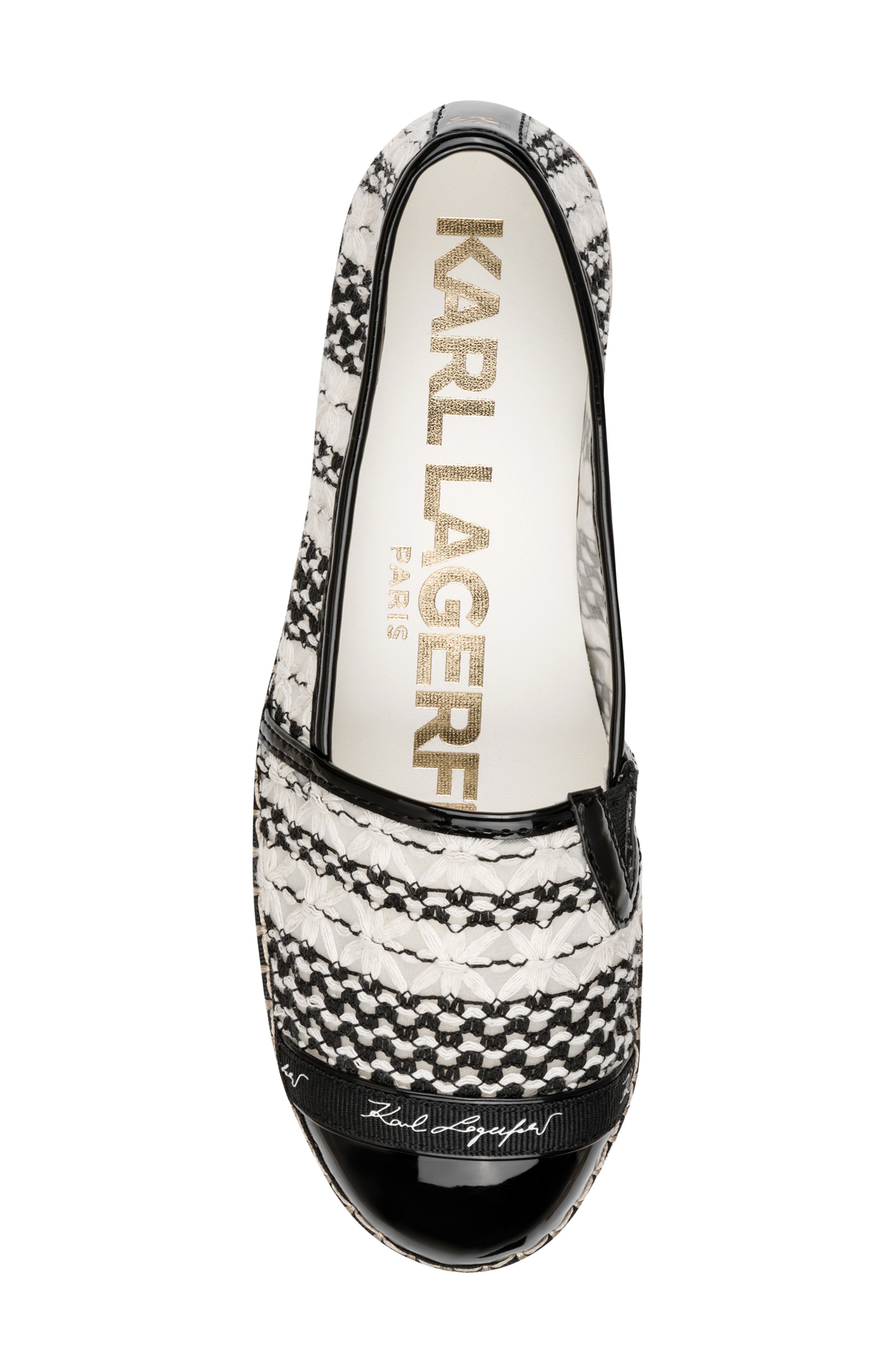 KARL LAGERFELD PARIS Millicent Espadrille Flat, Alternate, color, Black/ White