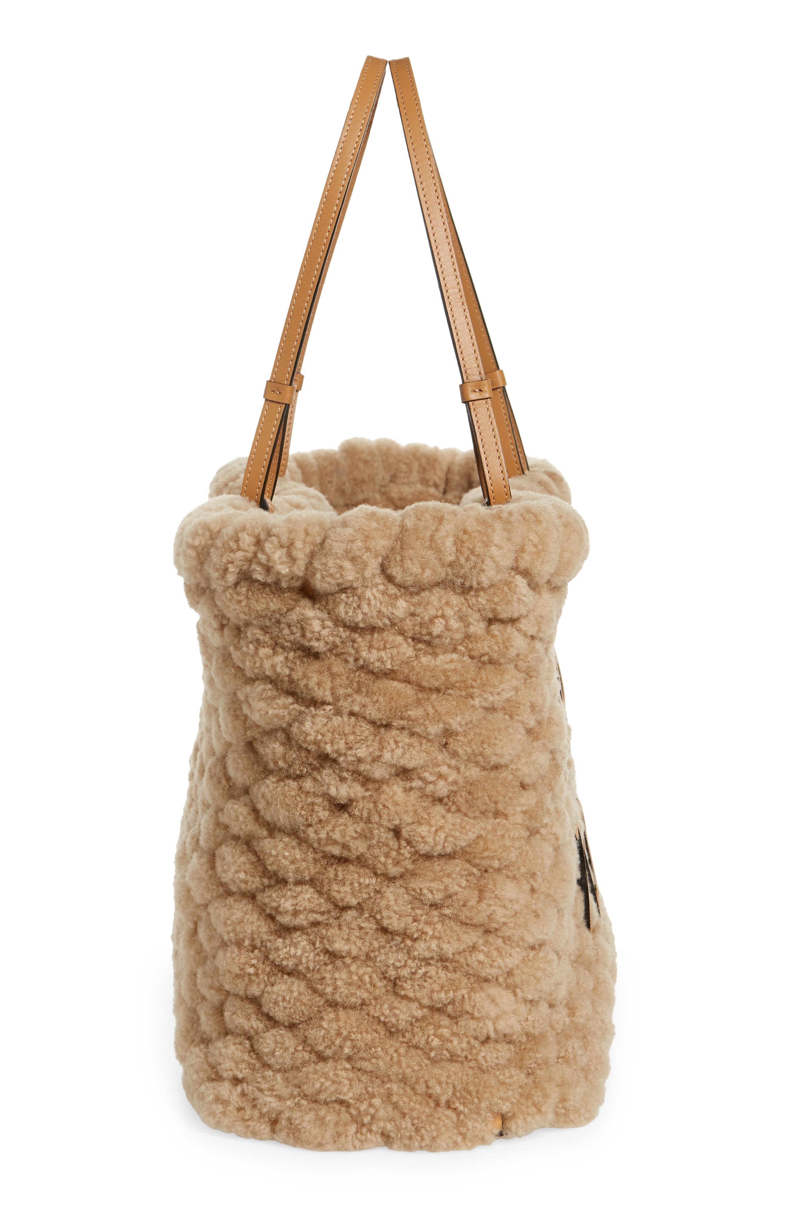 Loewe Woven Genuine Shearling Basket Bag, Alternate, color, 