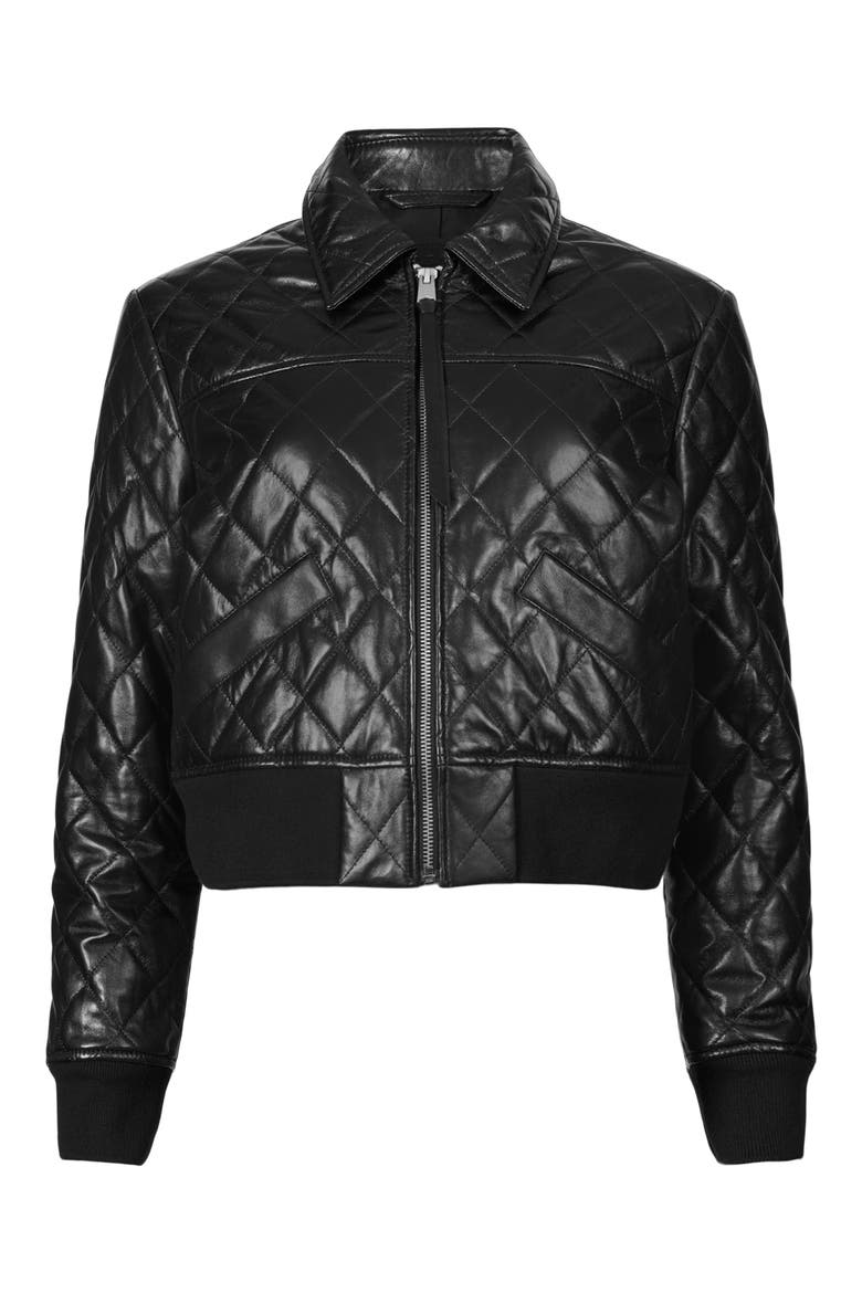 Quinn Quilted Leather Bomber Jacket, Alternate, color, HIGH SHINE BLACK