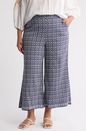 Max Studio Print Crop Wide Leg Pants In Gray