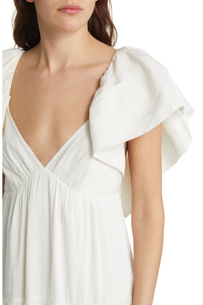 Ruffle Shoulder Open Back Linen Blend Midi Dress, Alternate, color, IVORY