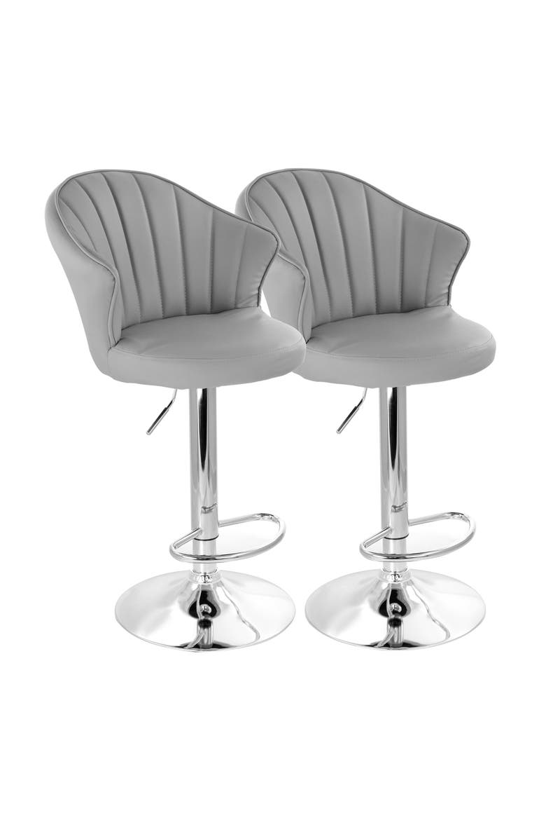 2 Piece Shell Back Faux Leather Adjustable Bar Stool, Main, color, Dark Gray