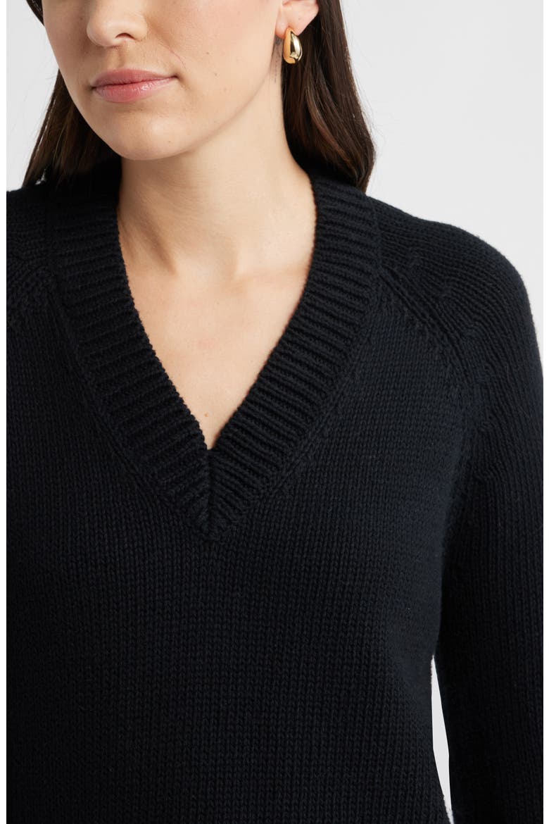 Oversize V-Neck Cotton Sweater, Alternate, color, BLACK