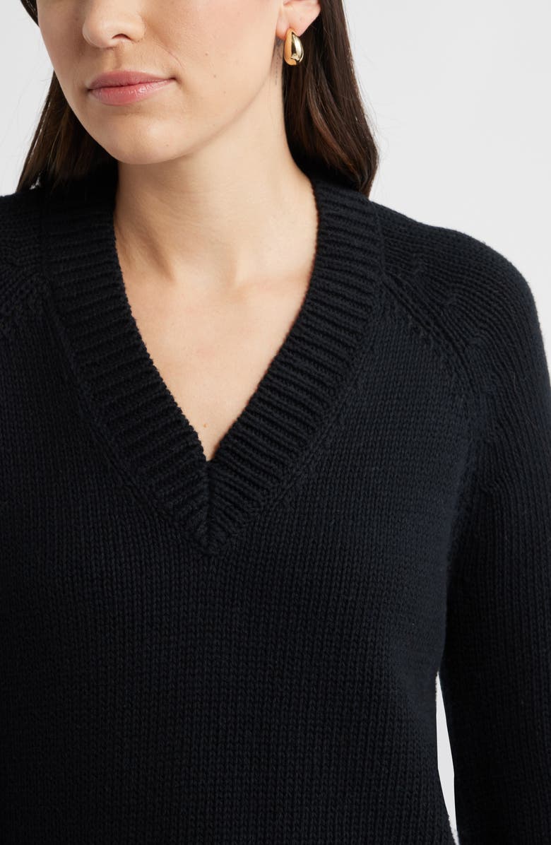 Caslon<sup>®</sup> Oversize V-Neck Cotton Sweater, Alternate, color, Black