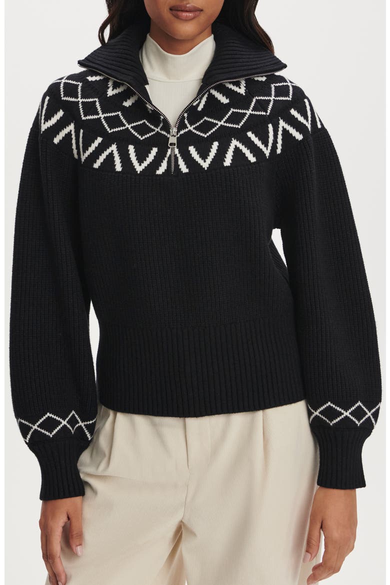 Sigrid Fair Isle Half Zip Sweater, Main, color, BLACK