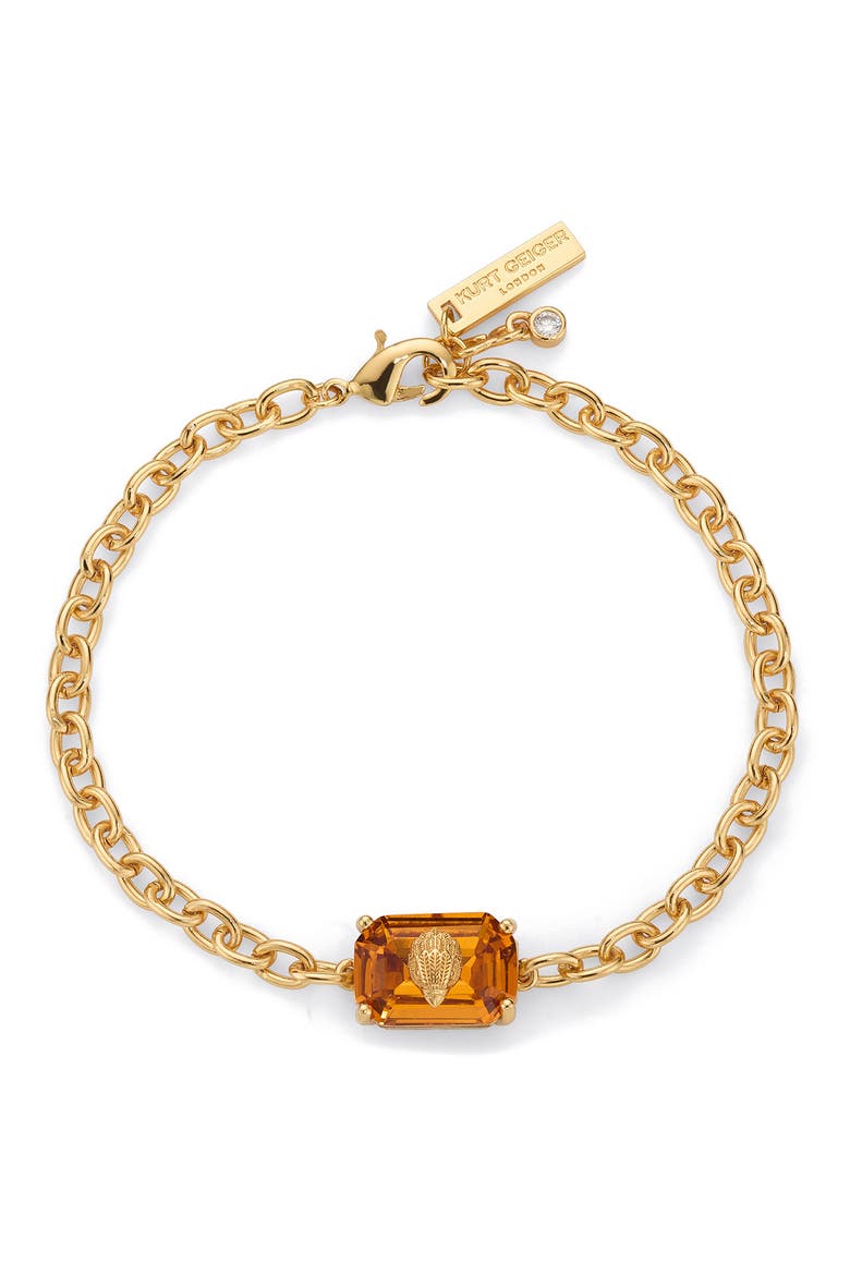 Emerald Cut Crystal Eagle's Head Chain Bracelet, Main, color, TOPAZ