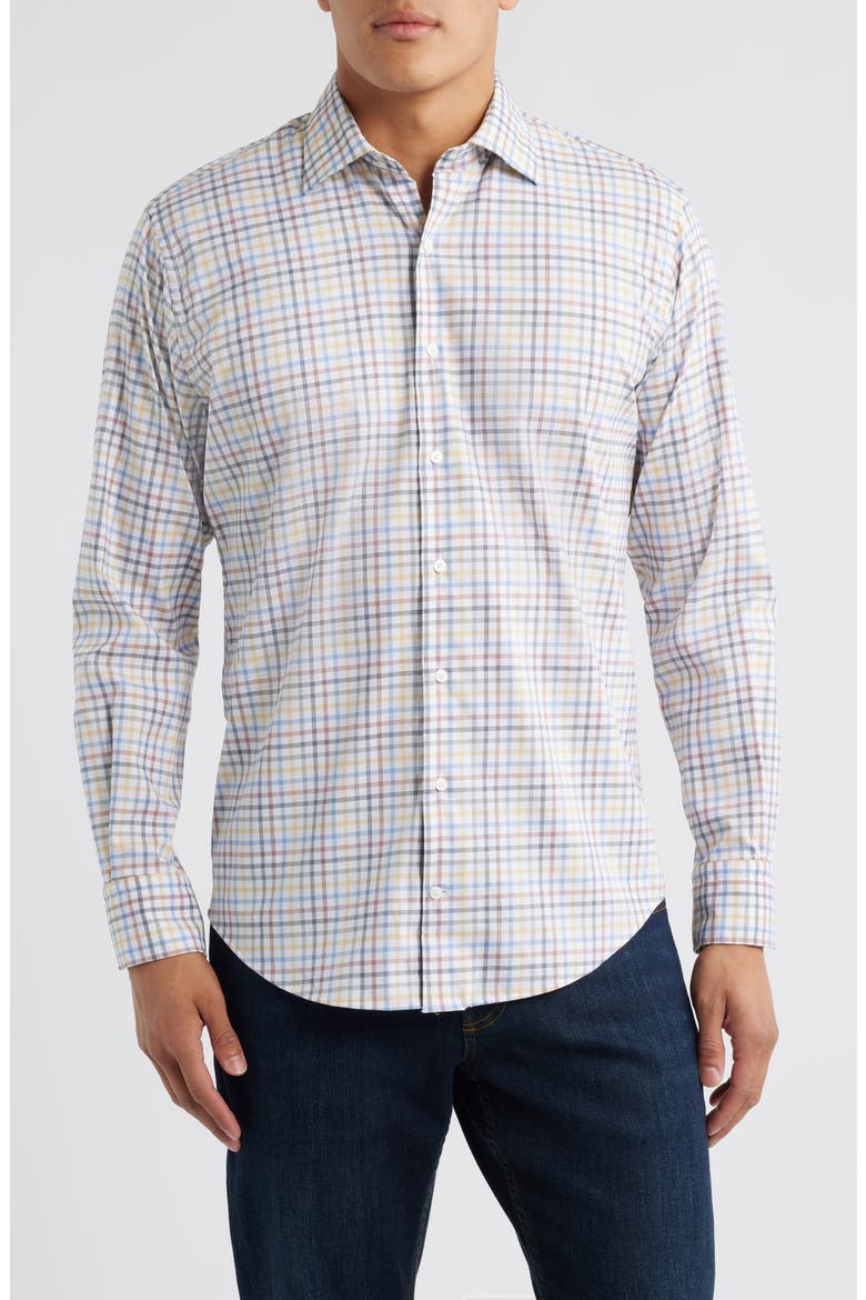 Crown Light Plaid Button-Up Shirt, Main, color, EVENING TIDE