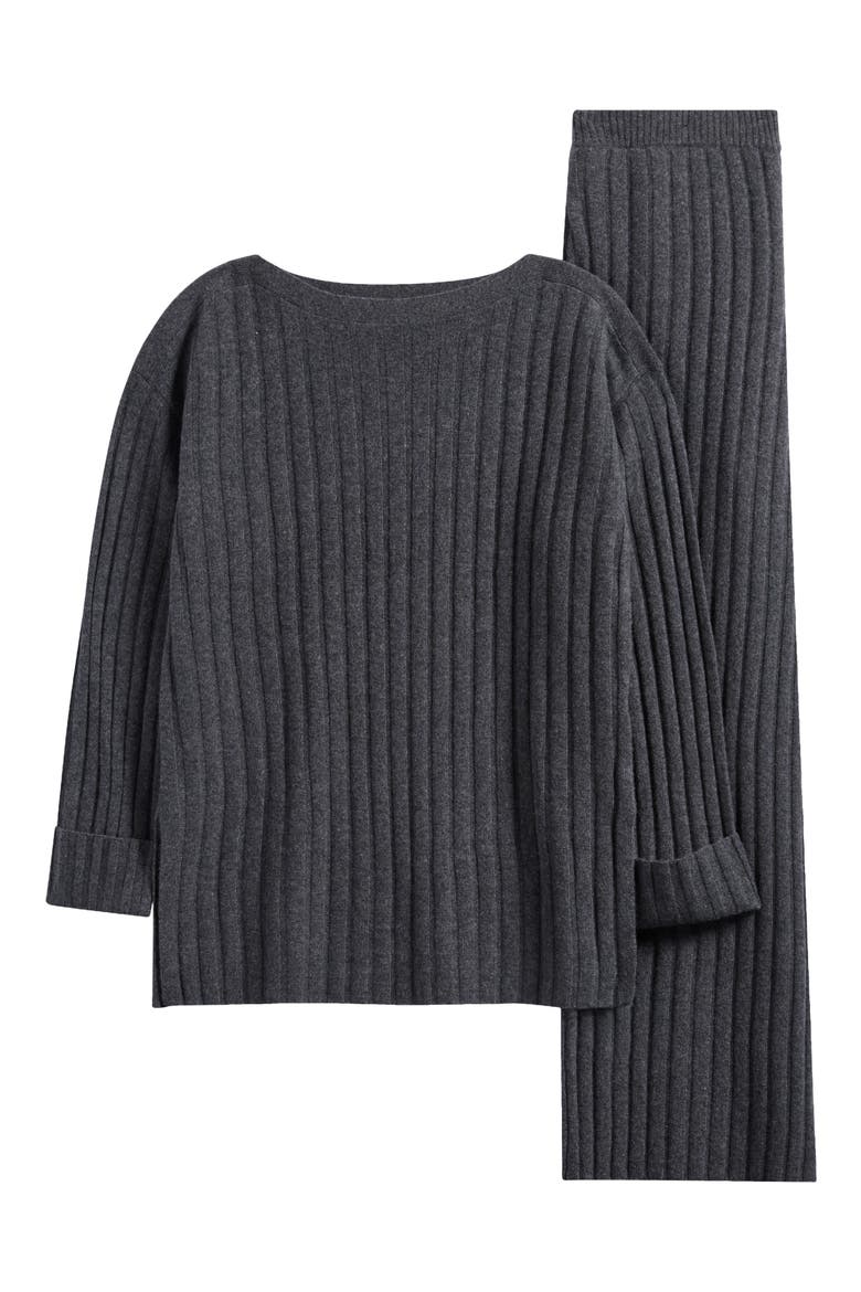 Ribbed Cashmere Lounge Set, Alternate, color, GREY DARK CHARCOAL HEATHER