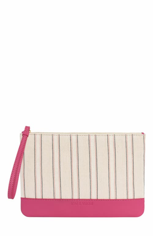 K'Ai & Vrosi Defne Calfskin & Handloomed Fabric Clutch in Pink  product