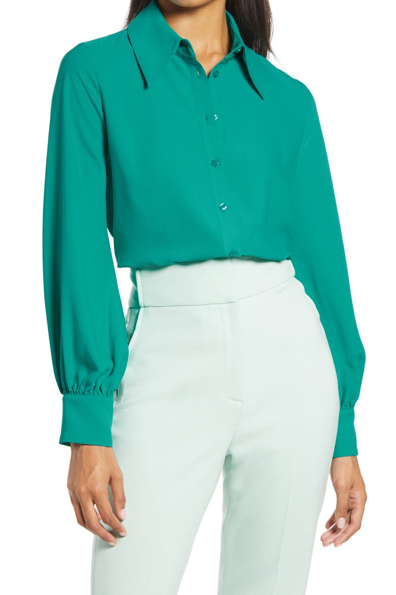 x Atlantic-Pacific Puff Sleeve Button-Up Shirt, Main, color, TEAL LAPIS