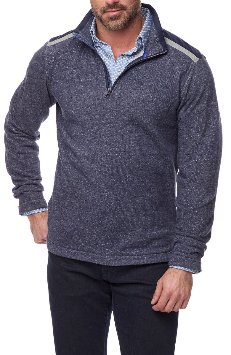 Robert Graham Rufino Quarter Zip Pullover Sweater, Main, color, Indigo