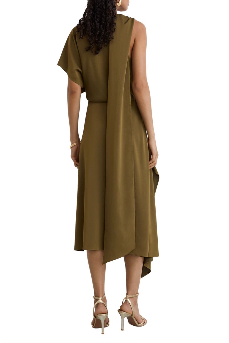 Naomi One-Shoulder Drape Midi Dress, Alternate, color, KHAKI GREEN