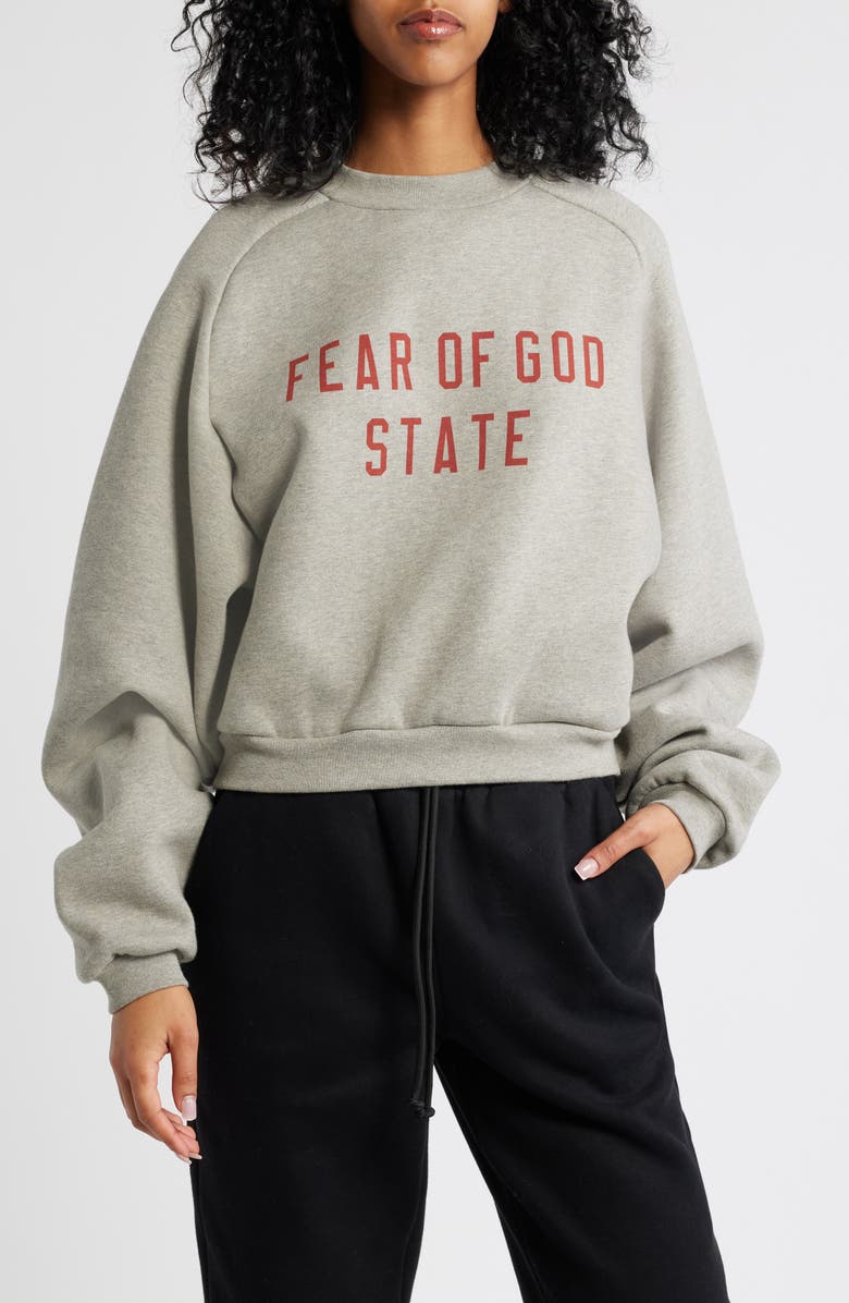 Fear of God Essentials Crop Fleece Graphic Sweatshirt, Main, color, 