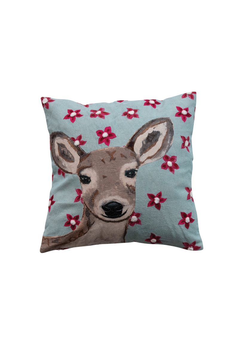 Artisan Cotton Deer & Floral Embroidered Pillow, Main, color, Multicolor