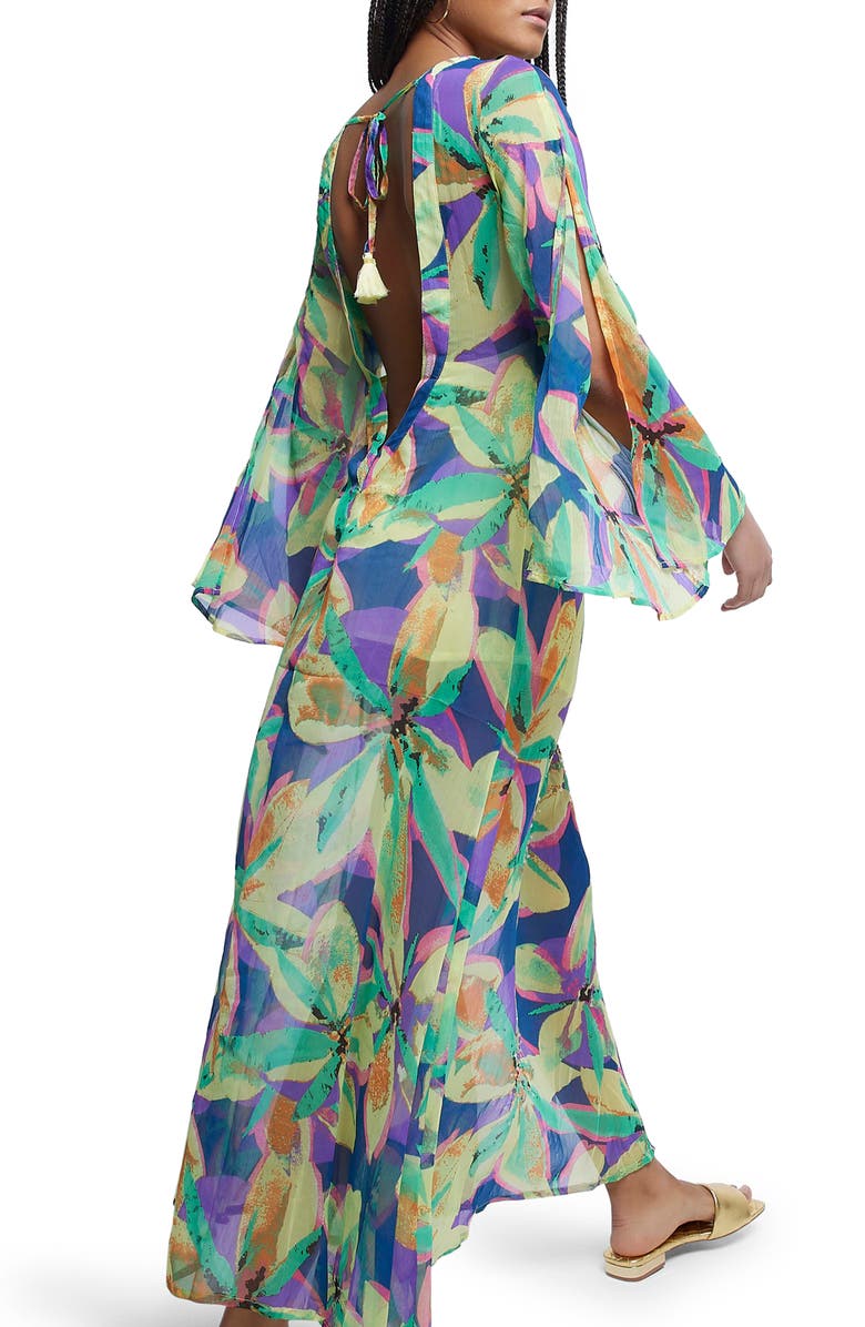 River Island Floral Embellished Flare Sleeve Beach Maxi Dress, Alternate, color, 