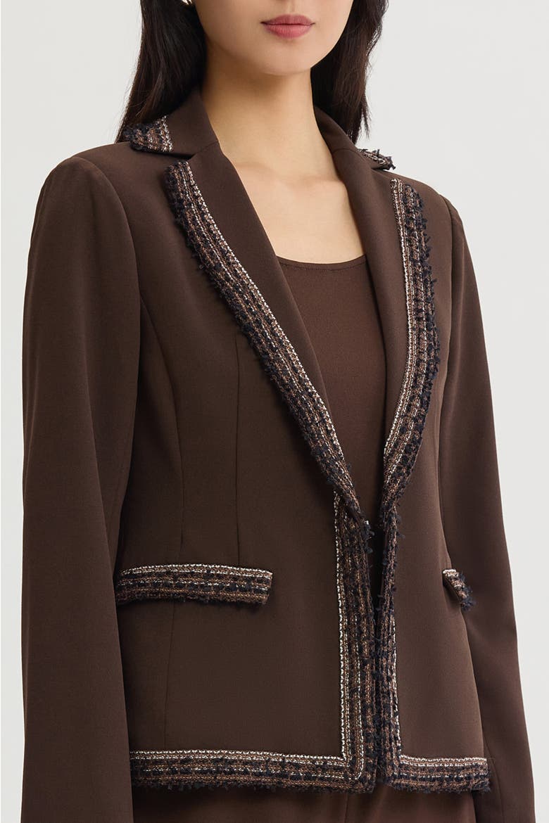 Stretch Deco Crepe Knit Trim Jacket, Alternate, color, Dark Umber/Warm Taupe/Ivory