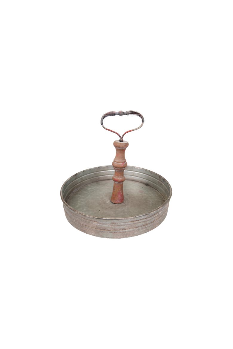 Round Metal & Wood Tray with Handle, Main, color, Silver